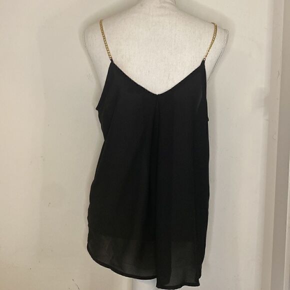 EUC Guess Black Gold Chain Strap Black Slinky Camisole Top - Picture 9 of 11